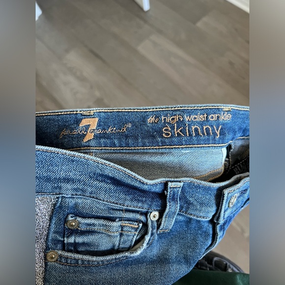 7 FOR ALL MANKIND High Waist Ankle Skinny | Shimmer Stripe | Size 24 - Picture 11 of 14